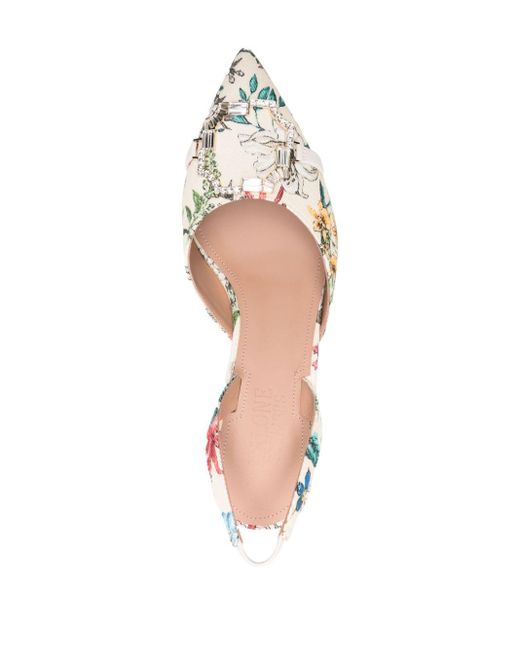 Malone Souliers Metallic Floral Cream 60mm Slingback Mules