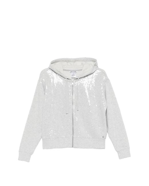 DKNY White Sequins Zip-Front Hoodie