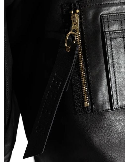 Vetements Black Leather Zip-Fastening Bomber Jacket for men