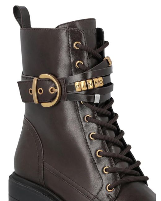 Pinko Black Deep Leather Ankle Boots With-Tone Accents