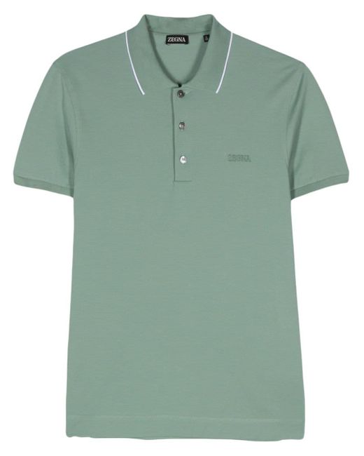 Zegna Green Logo-embroidered Polo Shirt for men