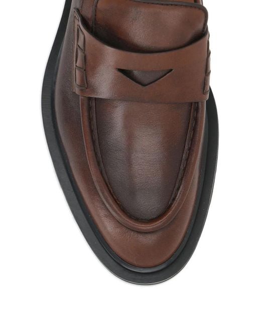 Santoni Brown Leather Penny Loafers