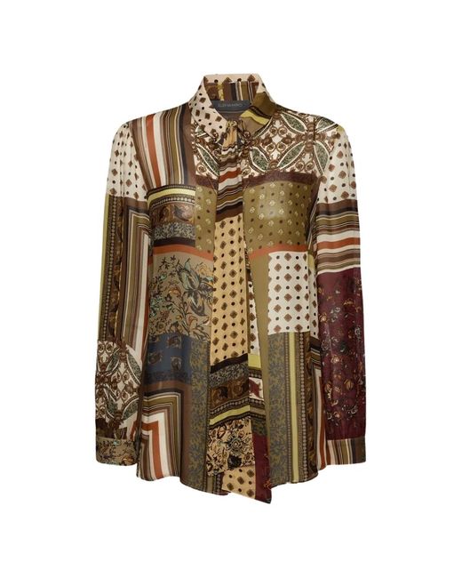 Elena Miro Green Patchwork Pussy-Bow Blouse