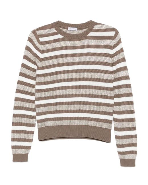 Maglione Girocollo A Righe di Brunello Cucinelli in Gray