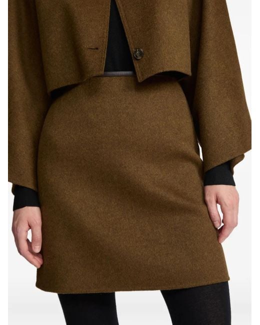 Yves Salomon Green Leather-Trimmed Wool-Cashmere Blend Mini Skirt