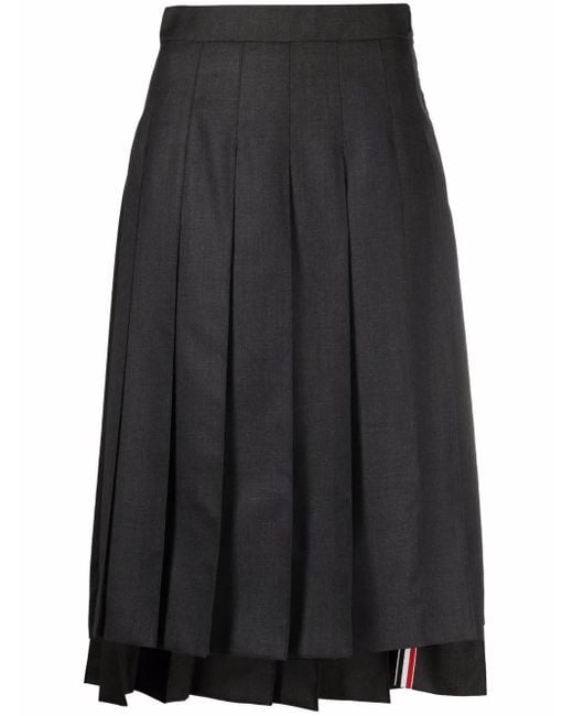 Thom Browne Black Dark Super 120's Twill Below Knee Pleated Skirt