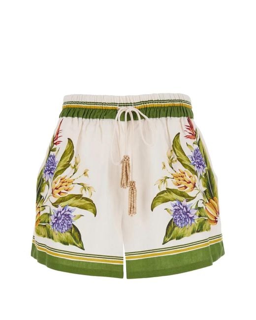 Farm Rio Green Sand Tropical Floral-Print Shorts