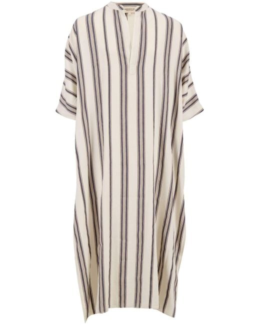 Marrakshi Life White Striped Cotton Kaftan Dress