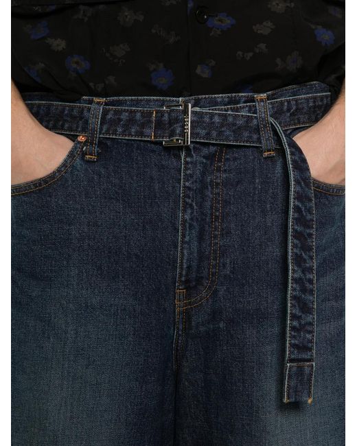 Sacai Blue Buttoned Belted Shorts for men