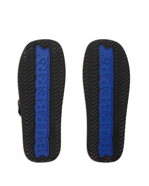 Burberry Black Leather Strip Shield Slides for men