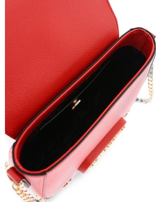 Moschino Red Logo-Plaque Chain-Strap Shoulder Bag