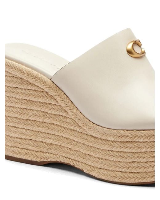 COACH White Logo-Plaque Wedge Espadrilles