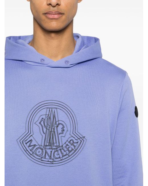 Moncler Blue Logo-printed Cotton Hoodie for men