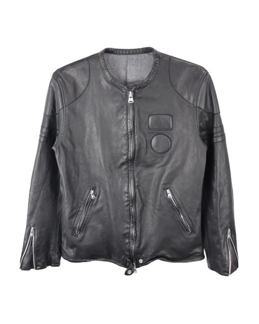 メンズ Yohji Yamamoto ロゴ レザージャケット Gray