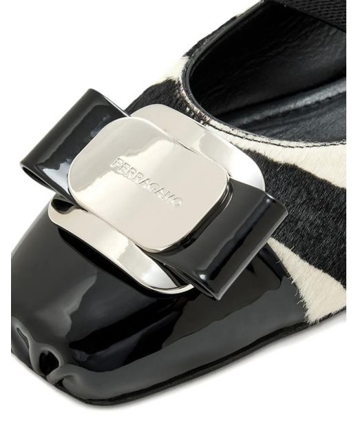 Ferragamo White Vara Buckle Ballet Flats