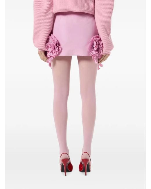 Blumarine Pink Rose-Detail Taffeta Mini Skirt