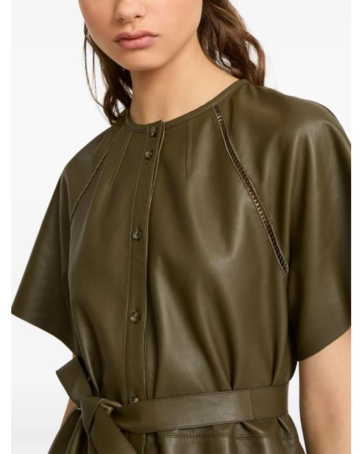 Yves Salomon Green Belted Leather Midi Dress