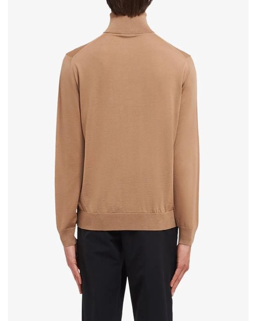 Prada Brown Virgin Wool High-Neck Jumper for men
