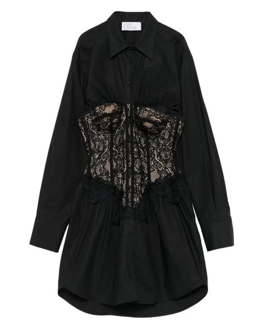 GIUSEPPE DI MORABITO Black Lace-Corset Shirt Mini Dress