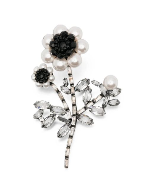 Ermanno Scervino White Floral-Motif Crystal-Embellished Brooch