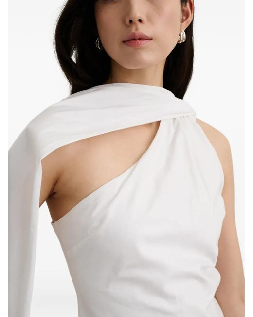 Toccin White Vik One-Shoulder Cascade Cotton Top