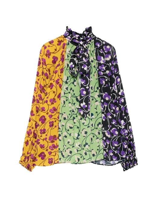 LaDoubleJ Black Floral-Print Patchwork Blouse