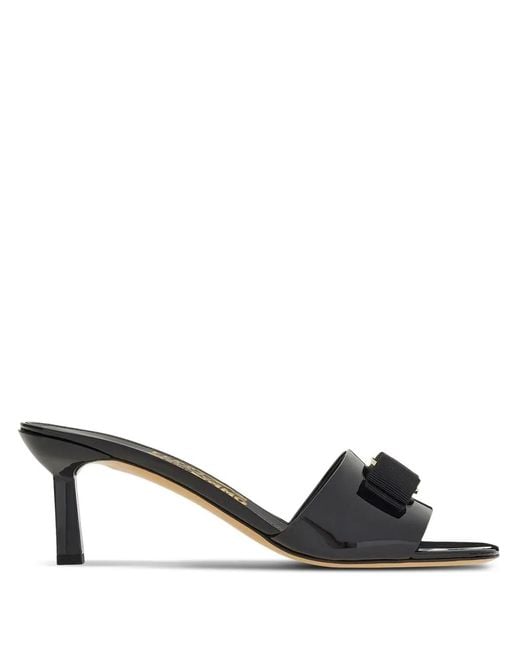 Ferragamo Black Vara Bow-Embellished Patent-Leather Mules