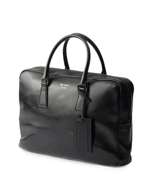 Prada Black Leather Work Bag for men