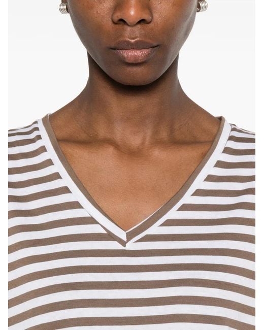 Aragona White Striped V-Neck T-Shirt