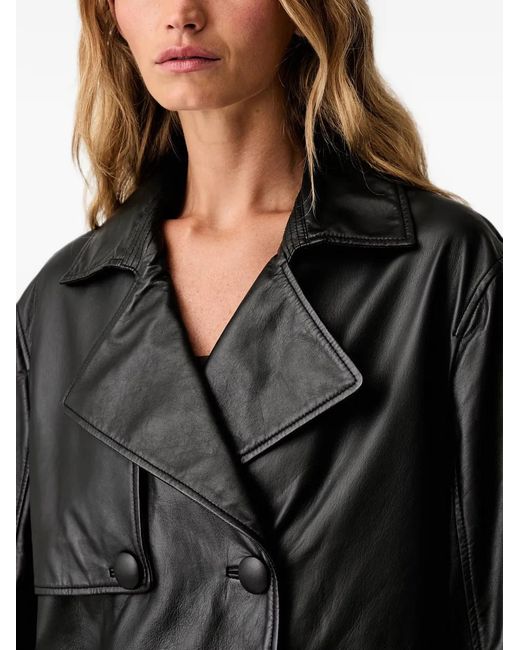 ARMANI EXCHANGE Black Double-Breasted Leather Jacket