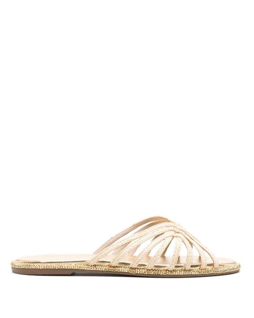Le Silla White Embrace Flat Raffia Sandals