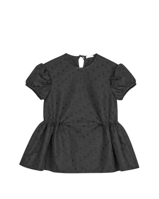 CECILIE BAHNSEN Black Chiara Jacquard Gathered Blouse