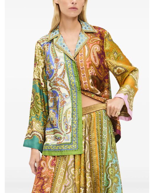ALÉMAIS Green Graphic-Pattern Silk Blouse