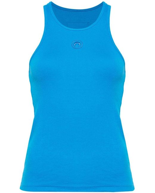 MARINE SERRE Blue Crescent Moon-embroidered Tank Top