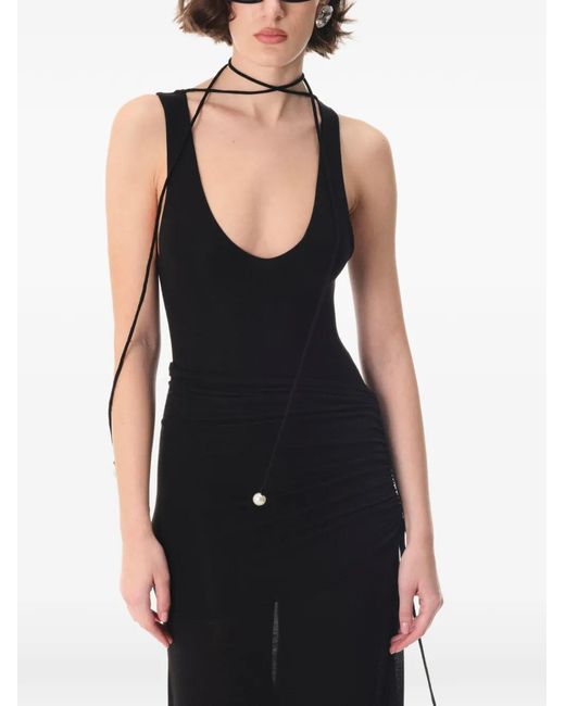 MANURI Black Tie-Detail Bodysuit