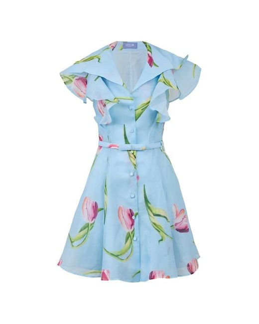LEO LIN Blue Isla Floral-Print Mini Dress