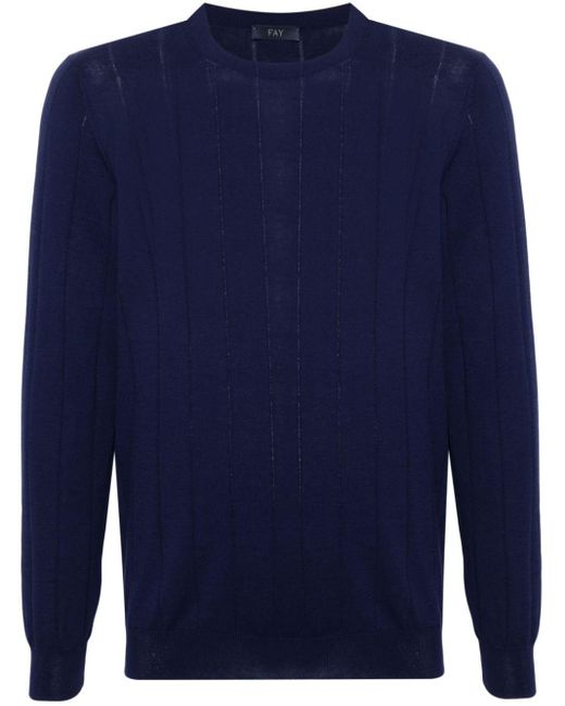 Fay Blue Wide-ribbed Cotton Jumper for men