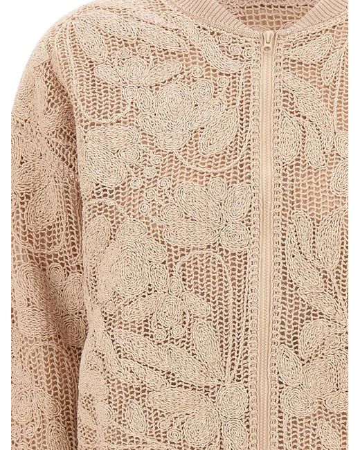 Kangra Natural Floral Embroidery Zip Bomber Jacket