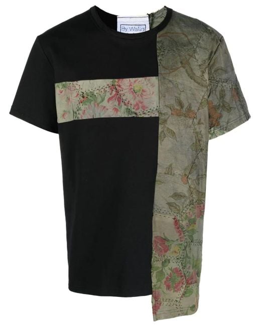 By Walid Black Patchy Two-Tone T-Shirt for men