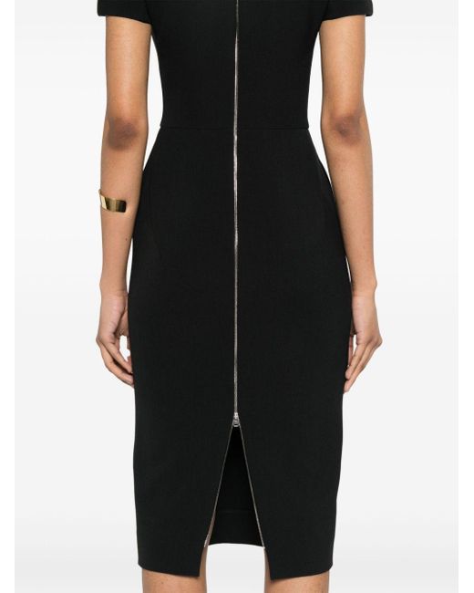 Victoria Beckham Black Textured Zipped Midi Dress