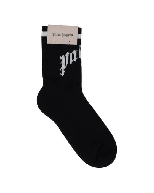 Palm Angels Black Curved-Logo Socks