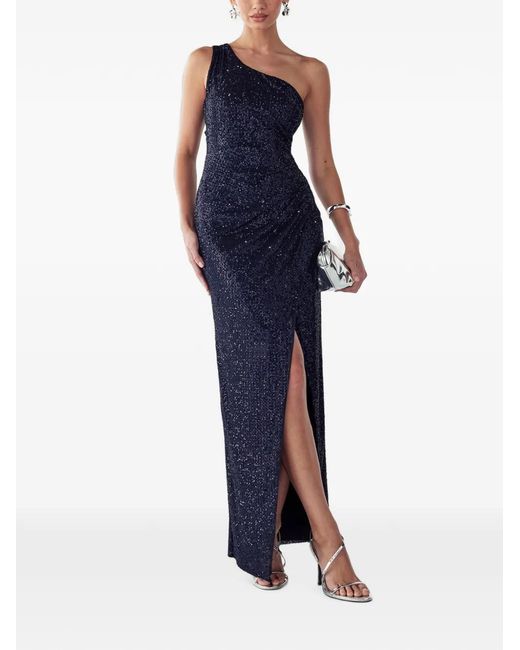 BWLDR Blue Sequin-Embellished One-Shoulder Maxi Dress