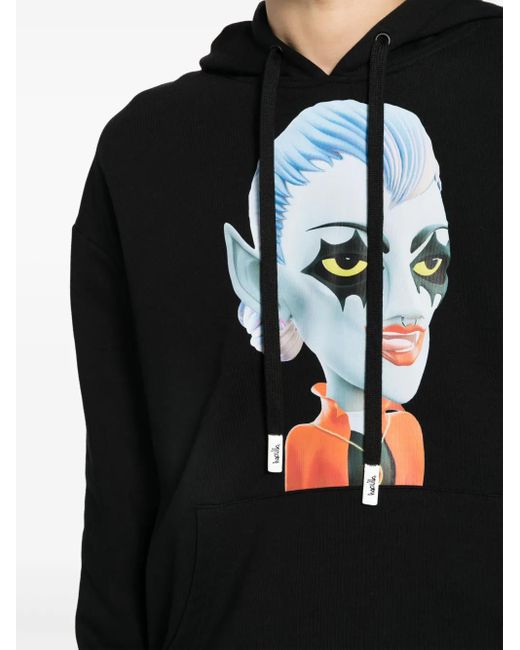 Haculla Black Matilda-Print Cotton Hoodie for men