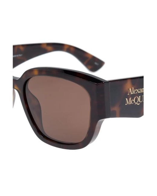McQueen Brown Engraved-Logo Arm Sunglasses