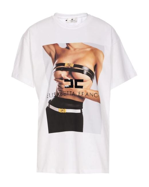 Elisabetta Franchi White Graphic-Print Crew-Neck T-Shirt