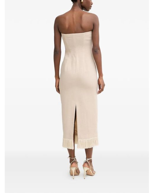 SIMONA CORSELLINI Natural Strapless Fringed-Hem Dress