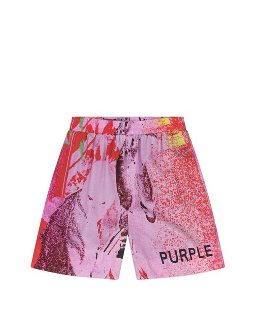 Purple Brand Red Graphic-Print Pull-On Shorts for men