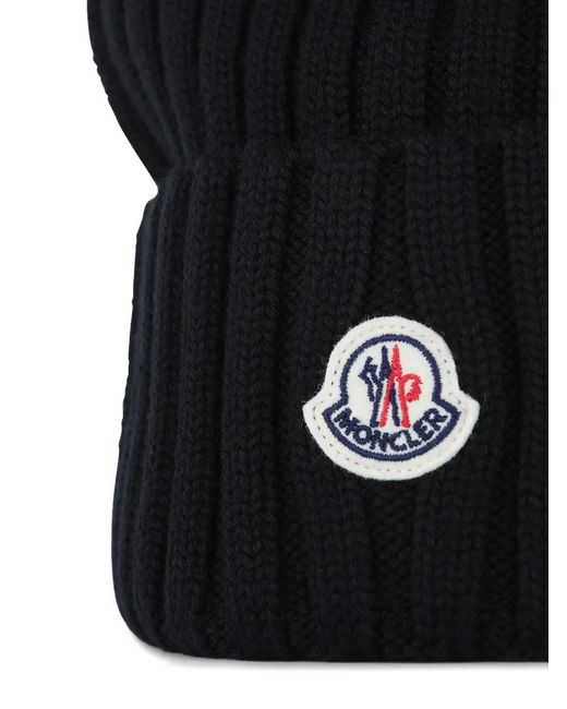 Moncler Black Logo-Patch Ribbed Beanie Hat