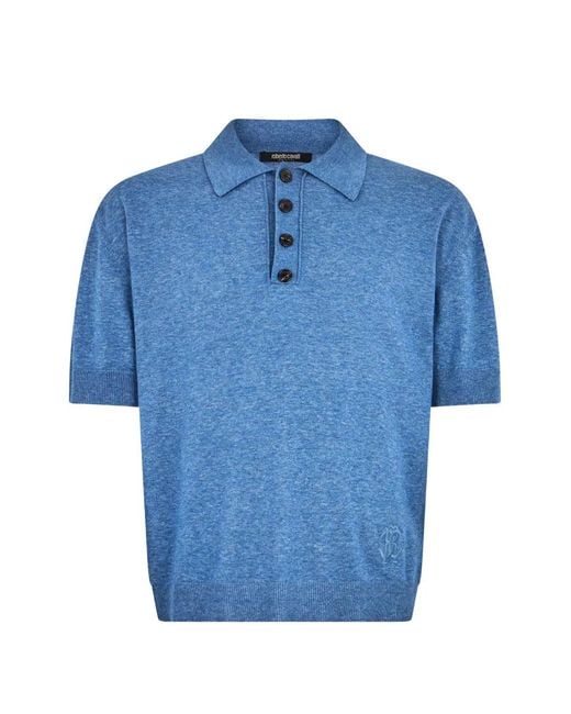 Roberto Cavalli Blue Logo-Embroidered Polo Shirt for men