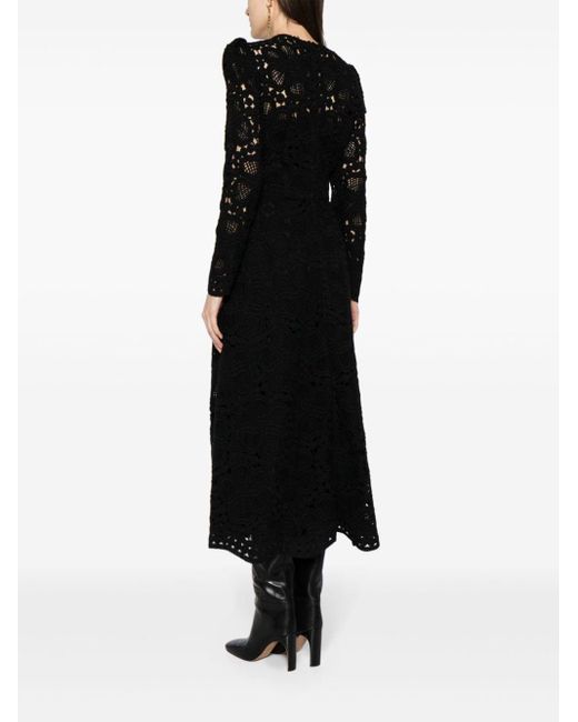 Elie Saab Black Corded-lace Midi Dress